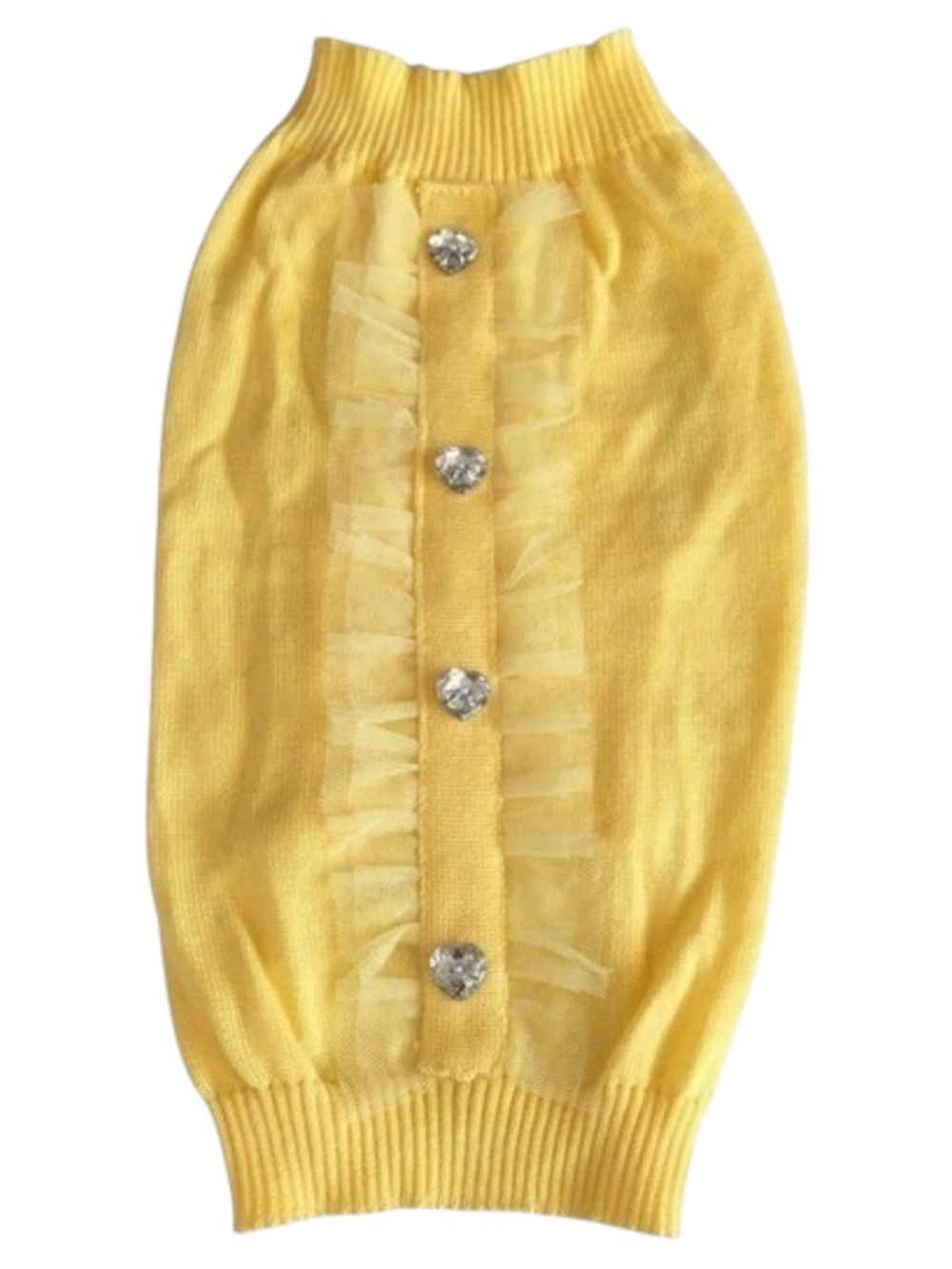 Smoochie Pooch Dog Sweater Size Medium Yellow Ruffle Heart Button
